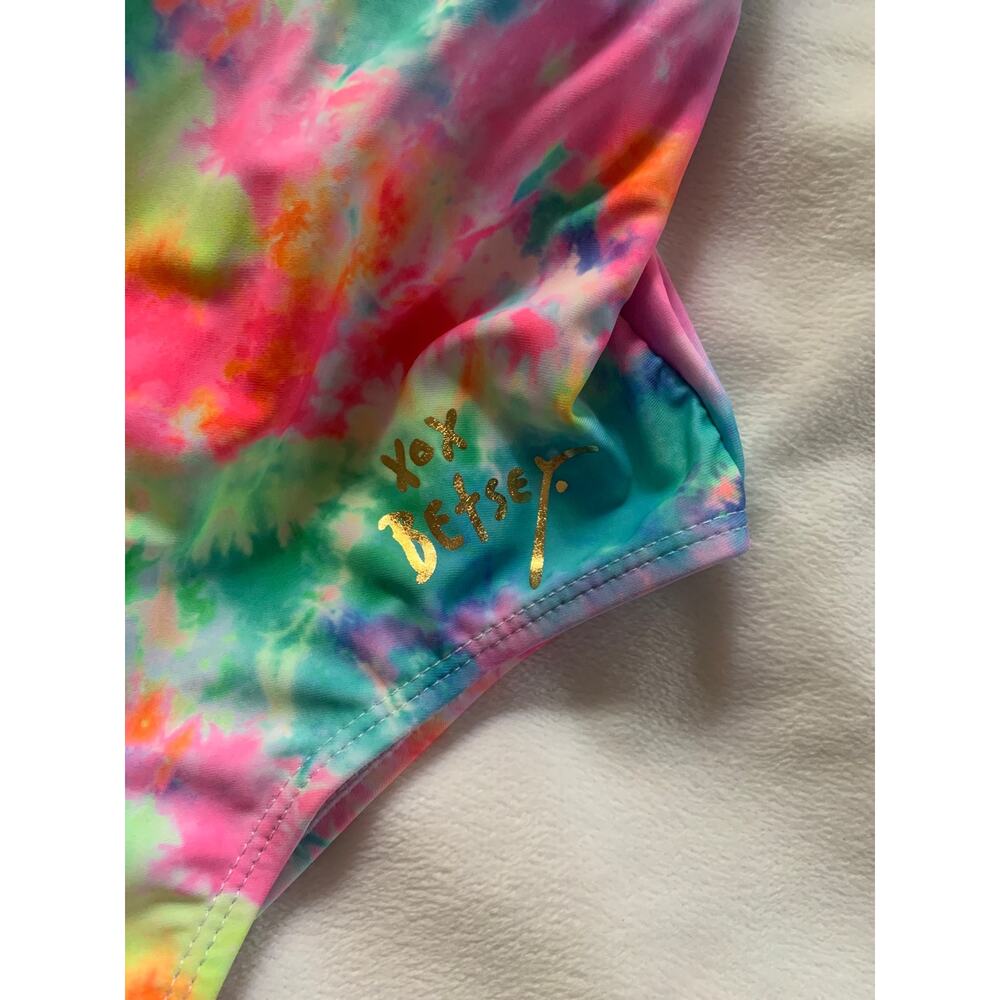Betsey Johnson xo Tie Dye gold shoulder cutout swimsuit girls - Picture 2 of 6